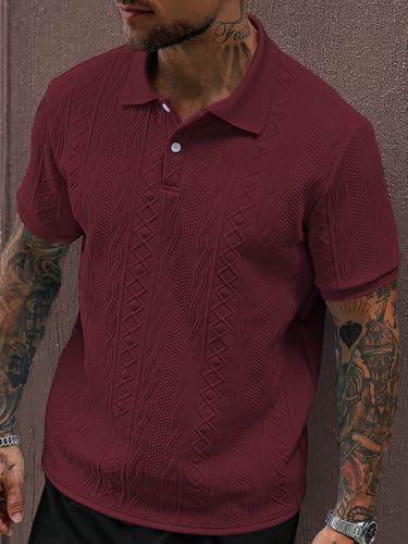 Image of GRECIILOOKS Textured Polo T-Shirt for Men | Premium Jacquard Collared Cotton Blend Polo | Smart Casual & Formal t Shirt for Men | Stylish t Shirt for Mens for Office, Party & Everyday