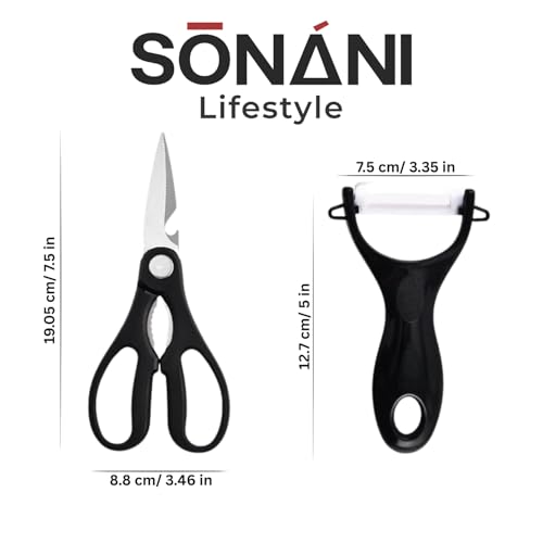 Image of Professional Piece Kitchen Knife Set - High Carbon Stainless Steel Chef, Utility & Santoku Knives with Ergonomic Blue Handles Knife (Black, Chopping Board)