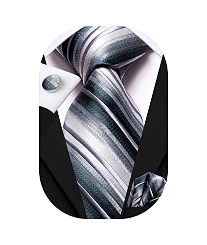 Image of Hi-Tie Men Ties Sets Silk Stripe Paisley Necktie Pocket Square Cufflinks for Business Wedding