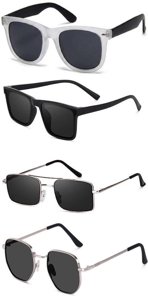 sheomy Unisex Sunglasses Set of 4, Classic Square and Rectangular Frames, Eye Protection, Black and Silver-picture-37