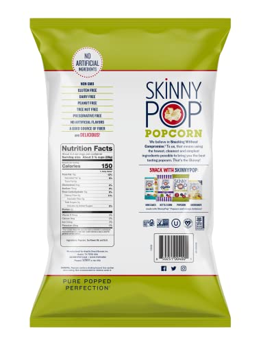 Image of SkinnyPop Popcorn, Original, Whole Grain, Dairy-Free Snack, 4.4oz Bag (Pack of 4)
