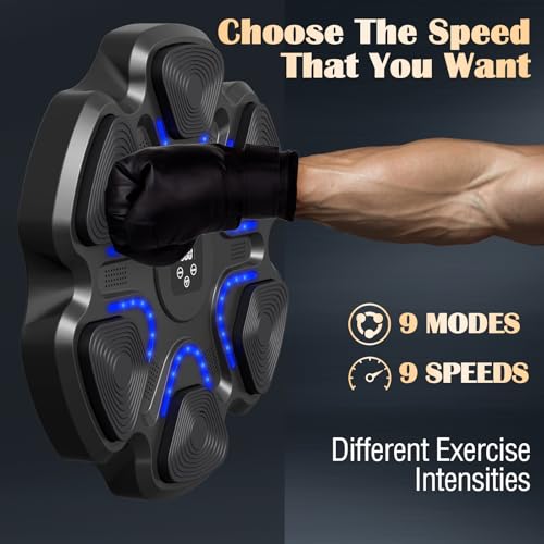 YCCHENG Music Boxing Machine with Boxing Gloves, Wall Mounted Smart Bluetooth Music Boxing Trainer, Electronic Boxing Target Workout Punching Pad Equipment for Home, Indoor and Gym, Black