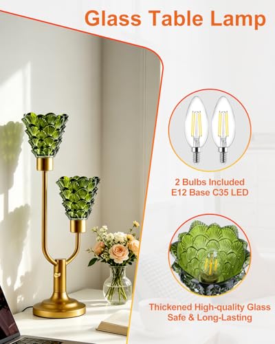 Lámpara de Mesa Vintage Verde con Base Dorada miniatura 6