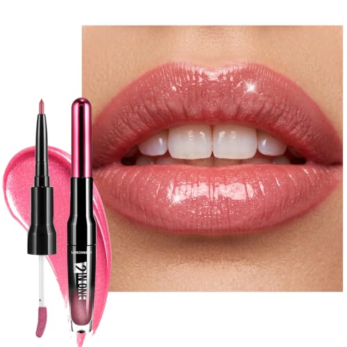 Image of LANGMANNI 2-in-1 Lip Liner & Gloss Duo,Shade 11 Shimmer Rose Pink