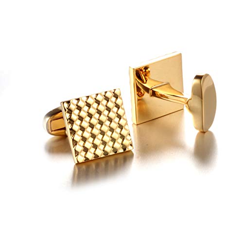 Mancuernillas cuadradas doradas para camisa de esmoquin miniatura 3