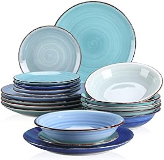 vancasso Albero Dinner Set for 6, Stoneware Dinnerware Set Handpainted Tableware, 18-Piece Multicolour Ceramic Combination Set with Dinner Plate/Dessert Plate/Soup Bowl, Rustic Chic Style