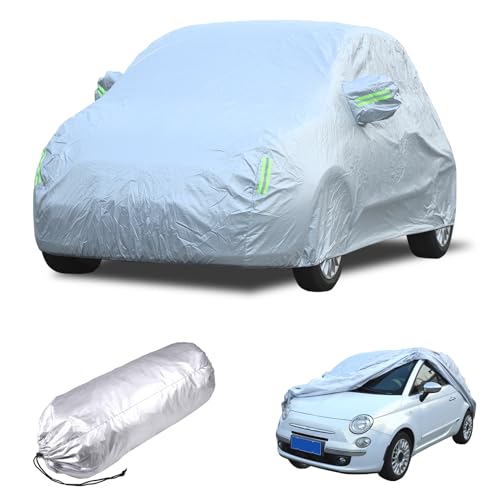 Image of Car Cover Waterproof All Weather Compatible with Fiat 500 /500 Abarth 2011-2022，Car Cover Sun Hail UV Snow Dust Protection Cover Exterior Accessories (Silver)