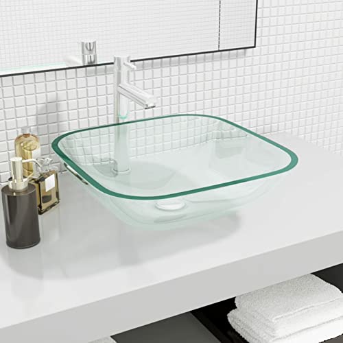 ZHOUMIN Lavabo de Vidrio, Lavabo sobre Encimera, Lavamanos para Baños, Lavabo Baño, Mueble Lavabo, Muebles De Baño, Transparente 42x42x14 cm