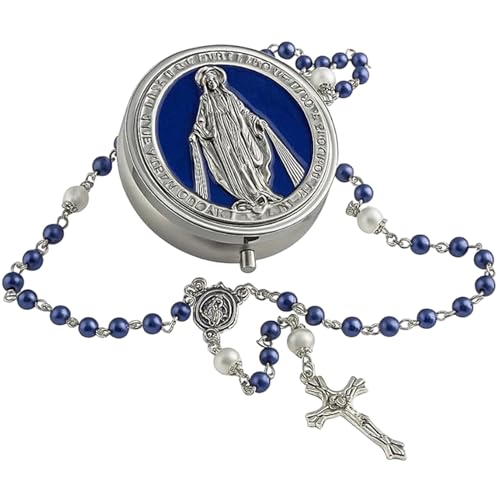 CEPRICO Catholic Pearl Cross Rosary Necklace — 6mm Glass Beads & 8 Mm Our Father Beads w/Caps, Miraculous Jewelry Box – Perfect Religious Gift for Women, Men — Ideal for Baptism, Prayer, Devotion