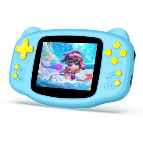Image of Portable 16 Bit Handheld Game Console for Kids, Retro Gaming Console with 300 Classic Video Games, Handheld Plug & Play Player with 3.2'' IPS Screen, Rechargeable Travel Gift for Boys & Girls (Blue)