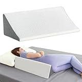 Vekkia Wedge Pillow for Side Sleeping, Ergonomic Back Support Pillow with High-Density Foam for Pregnancy Support, Back Pain, Preventing Bedsores, Surgery Recovery, Removable Cover, White/Gray