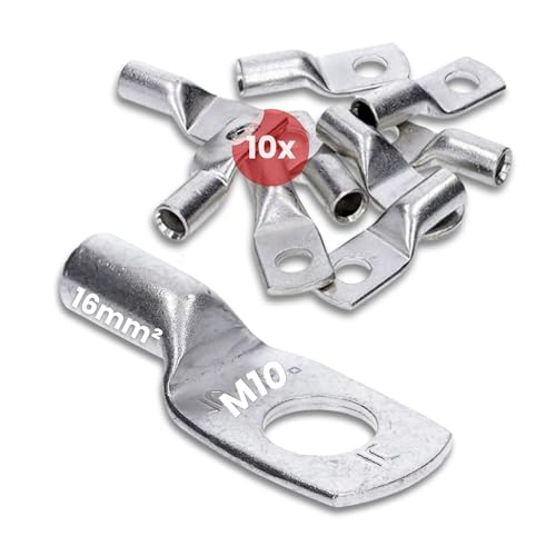 10x Kalitec Q16-5 Quetschkabelschuh 16mm² M5 – Unisoliert, Dornpressung, Für Fein- & Feinstdrähtige Leiter – DIN 46234