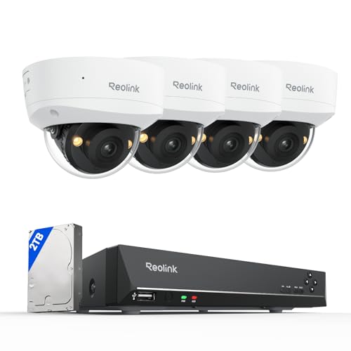 Reolink Paquete de 4 RLC-840A y 1 RLN8-410 4K Cámara Vigilancia Exterior PoE, IK10, Visión Nocturna en Color, Detección Persona/Vehículo/Animale, Audio Bidireccional; NVR 8CH con HDD de 2TB