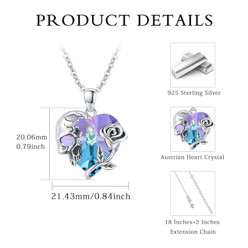 Skull Necklace Sterling Silver Gothic Heart Pendant Rose Birthstone Necklace Halloween Skull Jewelry Gift for Women Men3