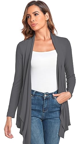 TownCat Cardigans for Women, Soft Drape Front Open Womens Cardigans, Lightweight Long Sleeve Cardigan Irregular Hem (Grey, XXL)2