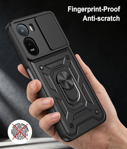 Image of Tough Armor Bumper Back Cover for Mi Redmi A7 Pro 5G / Poco C85X 5G | Sliding Camera Cover, Kickstand & Ring Holder 360 Degree Protection Cover for Redmi A7 Pro 5G / Poco C85X 5G - Black
