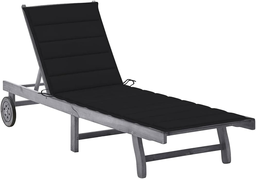 Patio Sun Lounger with Cushion,Sun Loungers Outdoor,Patio Lounge Chairs,Patio Furniture,Outdoor Seating,Sunbathing Chairs for Adults,for Garden,Lawn,Backyard, Gray Solid Acacia Wood