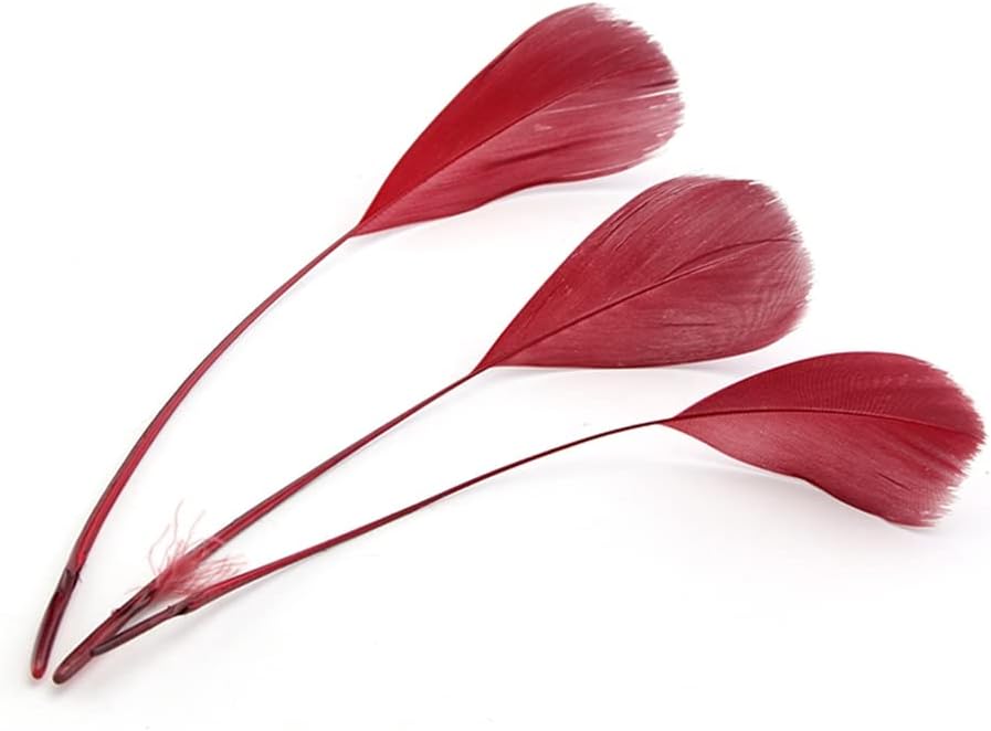 Shekyeon Goose Feather Plume Stripped Coque Feather for Clothing Hat Craft Decoration Pack of 50pcs (Burgundy)
