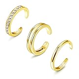 HAIAISO 14K Gold Filled Toe Rings Adjustable Open Toe Rings Cubic Zirconia Band Toe Ring Set Summer
