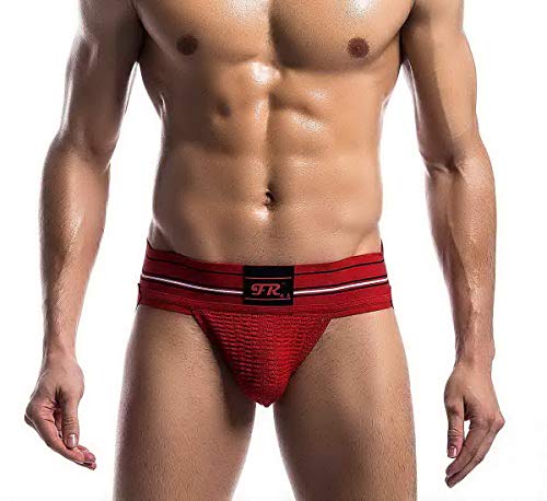 Mongous Mens Thongs Underwear Stylis Stripe Jockstrap Stretch Buttocks Jock Strap Red