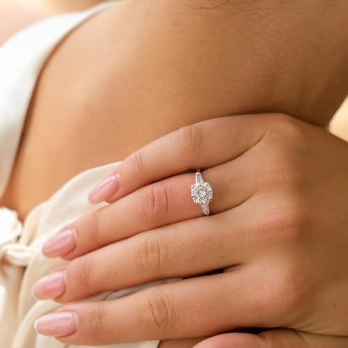 espere Sterling Silver 2 Carat CZ Baguette Round Solitaire Engagement Ring Bridal Wedding Jewelry2