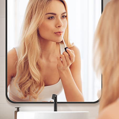 Forbath Black Bathroom Mirror, Wall Mounted Vanity Mirror 20" X 28" Rectangle Rounded Corner Farmhouse Decor Metal Framed Bath Mirror For Living Room Bedroom, Hangs Horizontal Or Vertical #TOP1