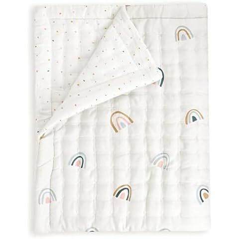 MakeMake Organics Organic Baby Blanket GOTS Certified Organic Comforter Cotton Infill Tufted - Reversible Ultra Soft Breathable (30"x40", Dotty + Rainbow) Cover