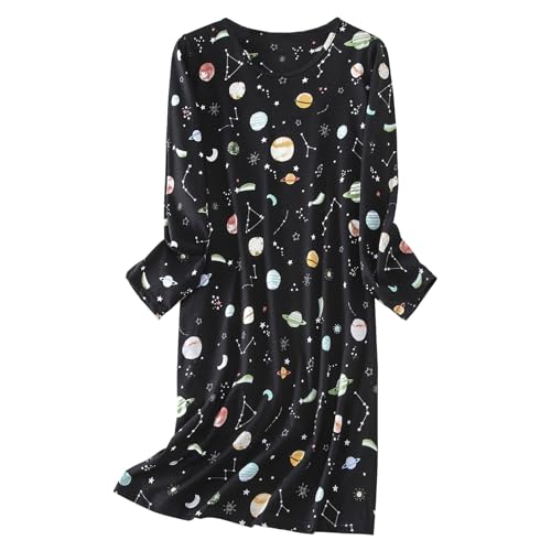 Image of American Trends Nightgowns for Women Long Sleeve Cotton Blend Sleepwear, Knee Length Night Gowns Sleepshirts House Lounge