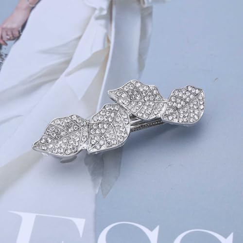Pinza para el cabello Zeshimb decorada con hojas de cristal y baño plateado, diseño geométrico antideslizante para estilismo y bodas miniatura 6
