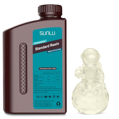 Image of SUNLU 3D Printer Resin 1kg, Fast Curing Standard 3D Resin for LCD DLP SLA 3D Printers, 395 to 405nm UV Curing 3D Printing Liquid Photopolymer Resin, Low Shrinkage, High Precision, 1000g, Clear