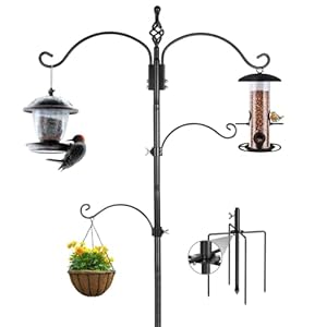 Bird Feeding Station Feeder Pole – Multi Hook 63 inches Stand for Watching Attracting Wild Bird Outdoor Hanging Pole by Highpro, 5-Prong Anchor Base