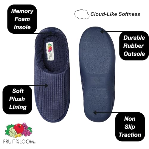 Fruit of the Loom Men's Memory Foam Slippers - Fleece Waffle Clog - Indoor/Outdoor, Pantuflas Machine Washable - Navy - EXTRA LARGE - image 3