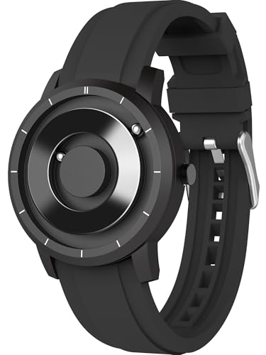 EUTOUR Relojes para Hombre de Bolas Magnéticas, Espejo Esfera de 40mm, 5ATM Impermeable, Reloj Analógico de Cuarzo con Correa de Silicona, Negro