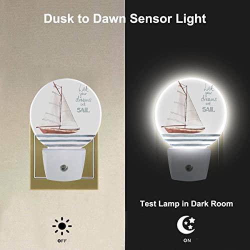 Image of Boat Night Light Let Your Dreams Set Sail Sea Nautical Night Lights Plug into Wall 0.5W LED Lighting Auto on /Off for Hallway Stairway Kitchen Boys Girls Bedroom
