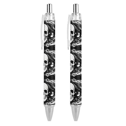 Stylos à bille rétractables gothiques avec tête de mort et lune lot de 4 pièces pointe 0,5 mm