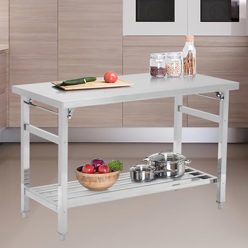 Loumernhant 24 x 48 Inch Stainless Work Table for Prep & Work, NSF Commercial Heavy Duty Folding Work Table with Adjustable Undershelf and Galvanized Legs for Kitchen,Restaurant, Home and Hotel.