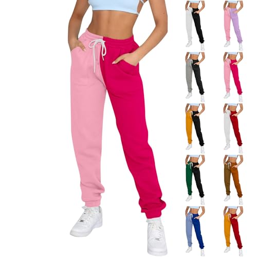 Fleece Straight Leg Sweatpants for Women Elastic High Waisted Joggers with Pockets Lightweight Cinch Bottom Trousers