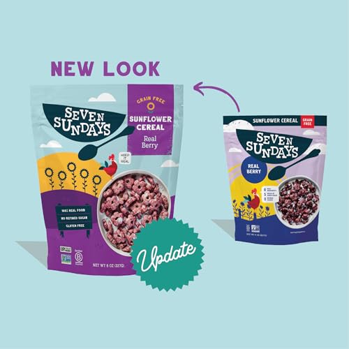 Seven Sundays Sunflower Cereal, Real Berry, 8 Oz Bag (Pack of 6), Grain & Gluten Free, 5g Upcycled Protein, 0g Refined Sugar, Crunchy Fruity Snack