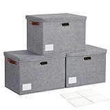 Roobyl 17' Large Collapsible Storage Bins with Lids, Stackable Closet Organizers with PU Handle and Labels, 3-Pack Decorative Fabric Storage...