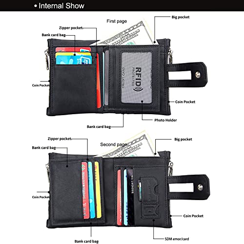 Genuine Leather Wallet for Men RFID Blocking Bifold with Coin Pocket Security Zipper Wallet (Black-01)3