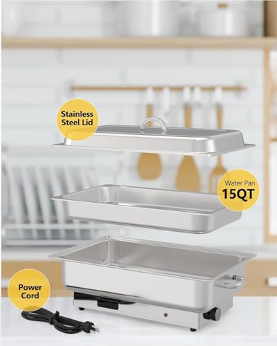 Image of Electric Chafing Dish Buffet Set, 2 x 4.5 QT Half-Size Stainless Steel Food Warmer with Temperature Control Display, Rectangular Commercial Chafer for Parties, Catering, Festivals