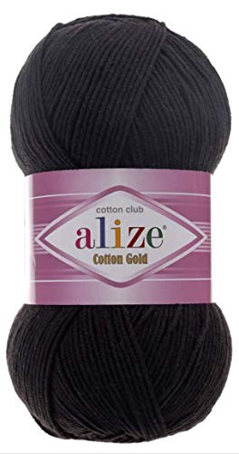 55% Cotton 45% Acrylic Alize Cotton Gold Yarn 1 Skein/Ball 100 gr 360 yds (60-Black)