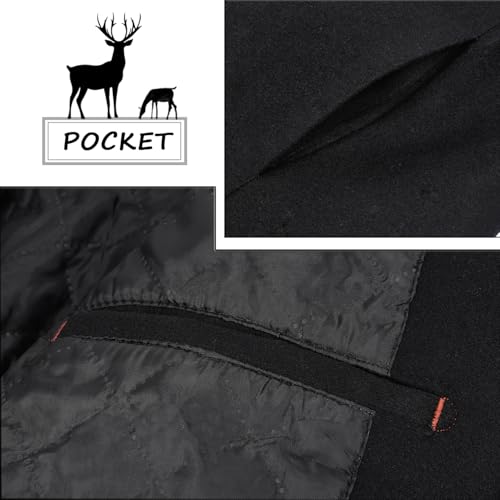 ELETOP Men's Trench Coat Winter Wool Jacket Long Business Overcoat Pea Coat 1802 Black S by ELETOP - Image 3