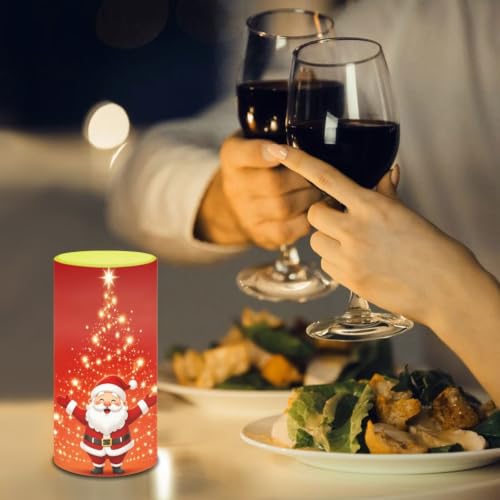Image of Poceacles Christmas LED Flameless Candles Battery Operated Candles Flickering Wick Pillar Tealight for Home Outdoor Winter Holiday Decor, Santa Claus Christmas Tree Red
