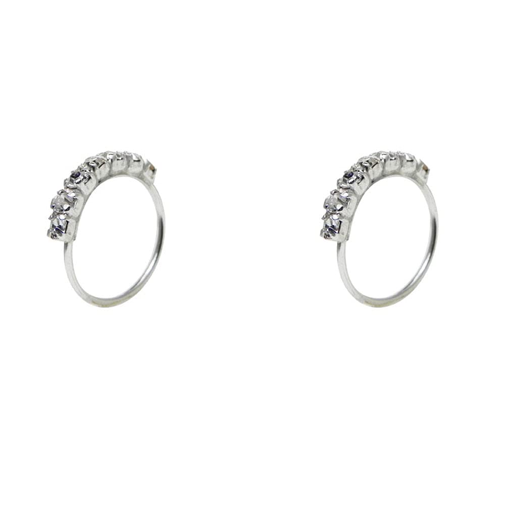 DENI 2 Aros nariz con 7 piedras brillantes de zirconia cubica pequeñas, Plata 925, diámetro 9mm, grosor 0,6mm, sin cierre