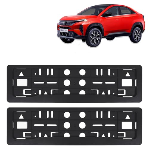 Image of KINGSWAY Curvv Car Number Plate Frames for All 2024 Onwards Models of Tata Car Registration Plate Holders, Black Licence Plate Covers (Front and Rear), Universal Size 51.5 x 14.5 cm