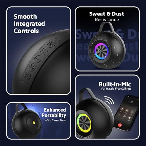 Image of Groove Beatz 10W Portable Speaker with TWS Function, up to 6Hrs Playback, RGB, Deep Bass, Bluetooth 5.4, Type C Charging, Multi-Compatible Connections - Onyx