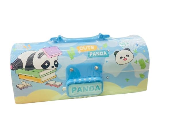 Image of WORSHIPER Cartoon Theme Pencil Box for Kids | Suitcase Style Password Lock Stationery Organizer | Multi-Layer Pen & Pencil Case for Boys & Girls (Cute Panda Lock Compass)