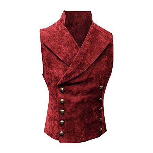 ZYXTIM Vintage Slim Fit Sleeveless Vest for Men Button Front Belt Strap Retro Leather Vest Double Breasted Western Waistcoat
