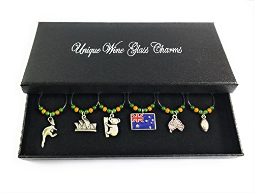 Libby's Market Place Australian - Australia Wine Glass Charms with Gift Box